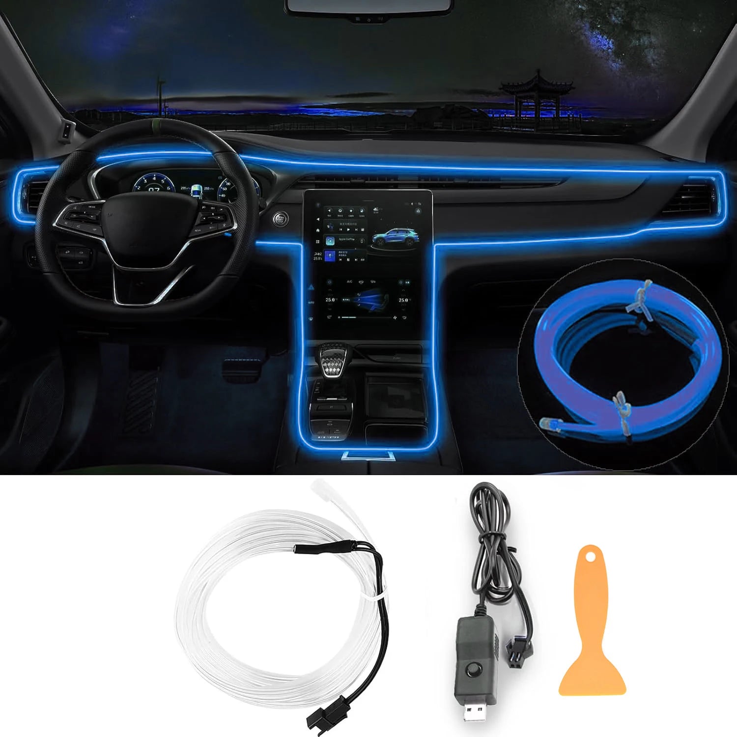 New Interior Car LED Strip Lights, 196.85Inch USB Neon Ambient Lighting Kits with Switch for Car inside Decorations No Noise