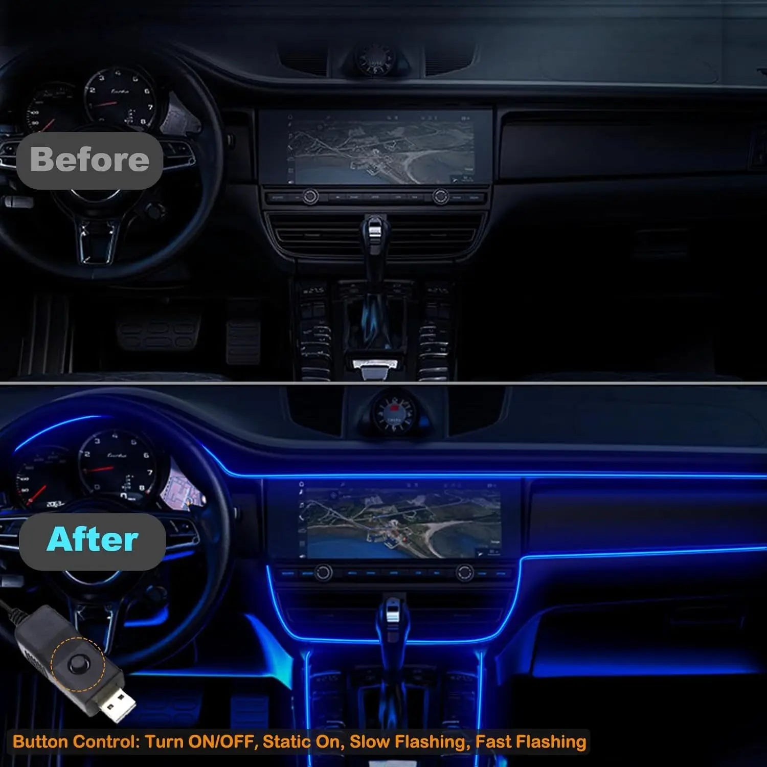 New Interior Car LED Strip Lights, 196.85Inch USB Neon Ambient Lighting Kits with Switch for Car inside Decorations No Noise