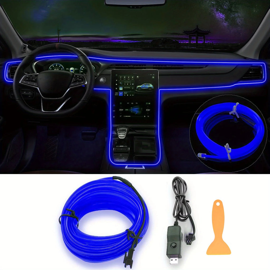 New Interior Car LED Strip Lights, 196.85Inch USB Neon Ambient Lighting Kits with Switch for Car inside Decorations No Noise
