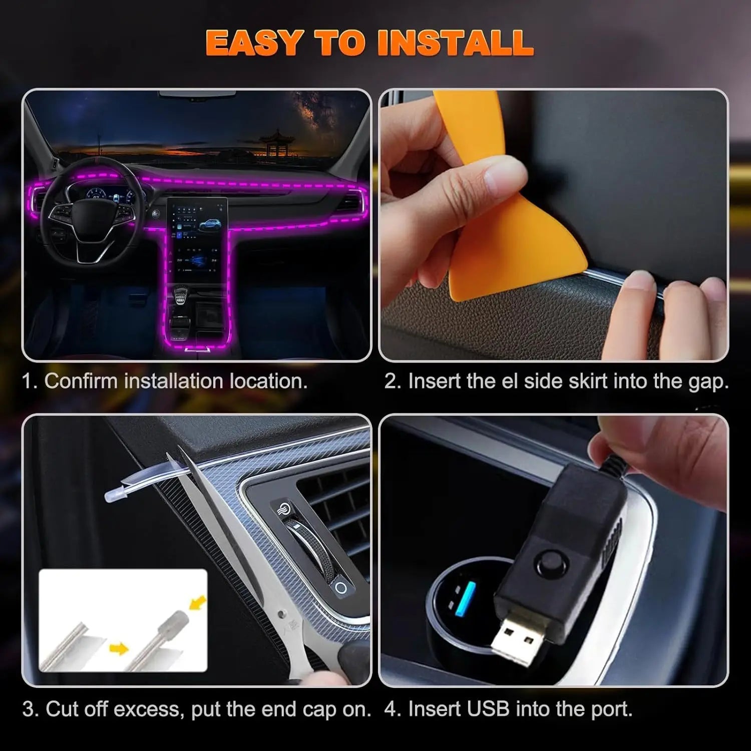 New Interior Car LED Strip Lights, 196.85Inch USB Neon Ambient Lighting Kits with Switch for Car inside Decorations No Noise