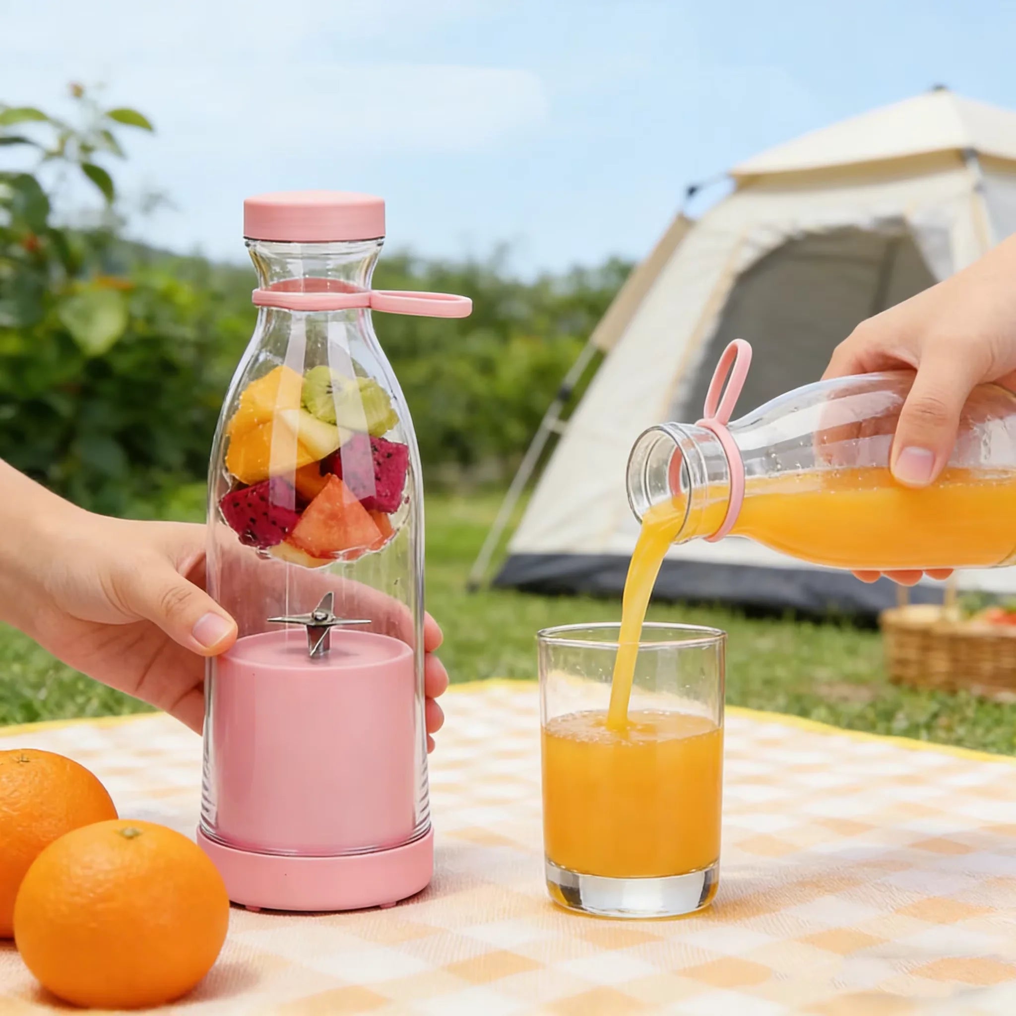 420Ml Electric Juicer Mini Wine Bottle Blender Fruit Mixers 6 Blades Charging Juicer Cup Small Household Portable Juicer Blender