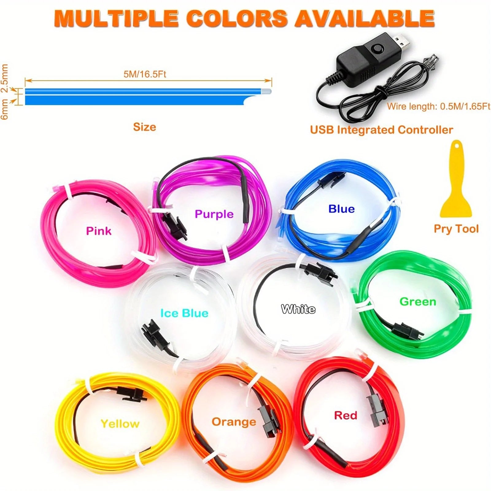 New Interior Car LED Strip Lights, 196.85Inch USB Neon Ambient Lighting Kits with Switch for Car inside Decorations No Noise